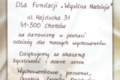 Podziękowania Zespołu Opiekuńczo-Wychowawczego nr 3 w Sosnowcu